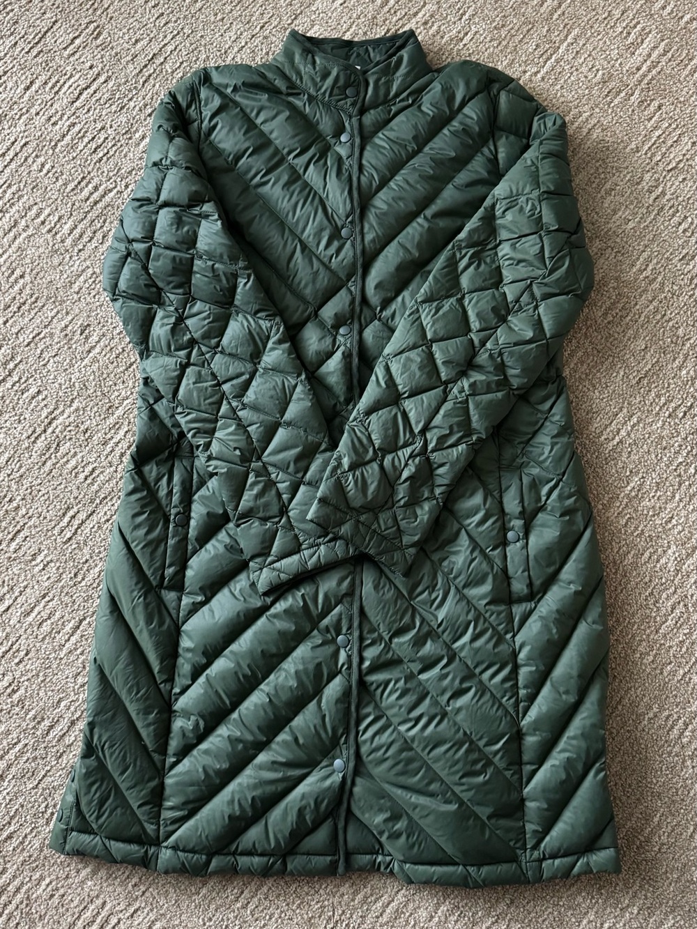 J Jill Quilted Down Lightweight Long Puffer Coat Dark Forest Green M Tall Earthy
